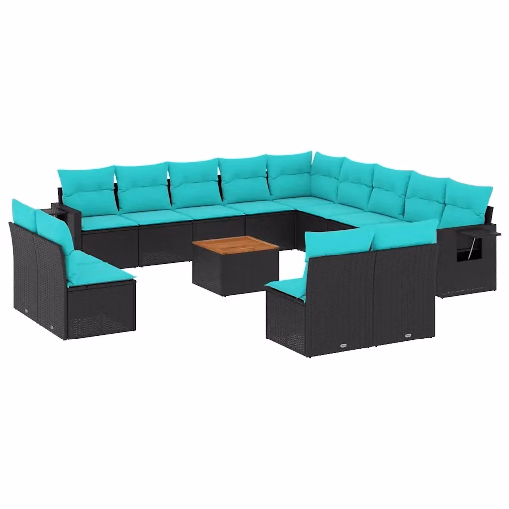 Set di divani da giardino vidaXL a forma di U in polyrattan nero con cuscini inclusi e tavolino da caffè – 2