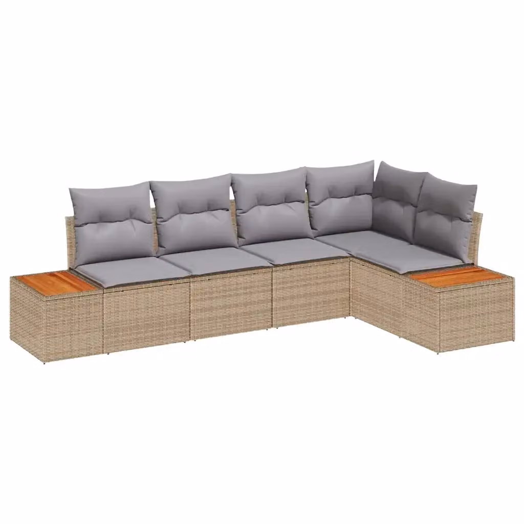 Set Divano da Giardino a L vidaXL in Rattan con Struttura in Acciaio, 5 Posti, Beige e Grigio – 2