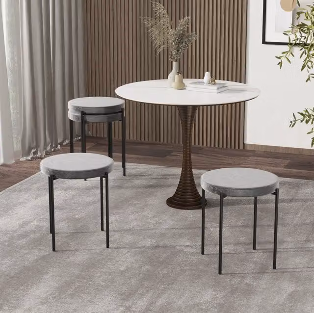 Set di 4 sgabelli da pranzo ULEVR impilabili con seduta imbottita effetto velluto, acciaio grigio scuro, 41,5x41,5x46 cm