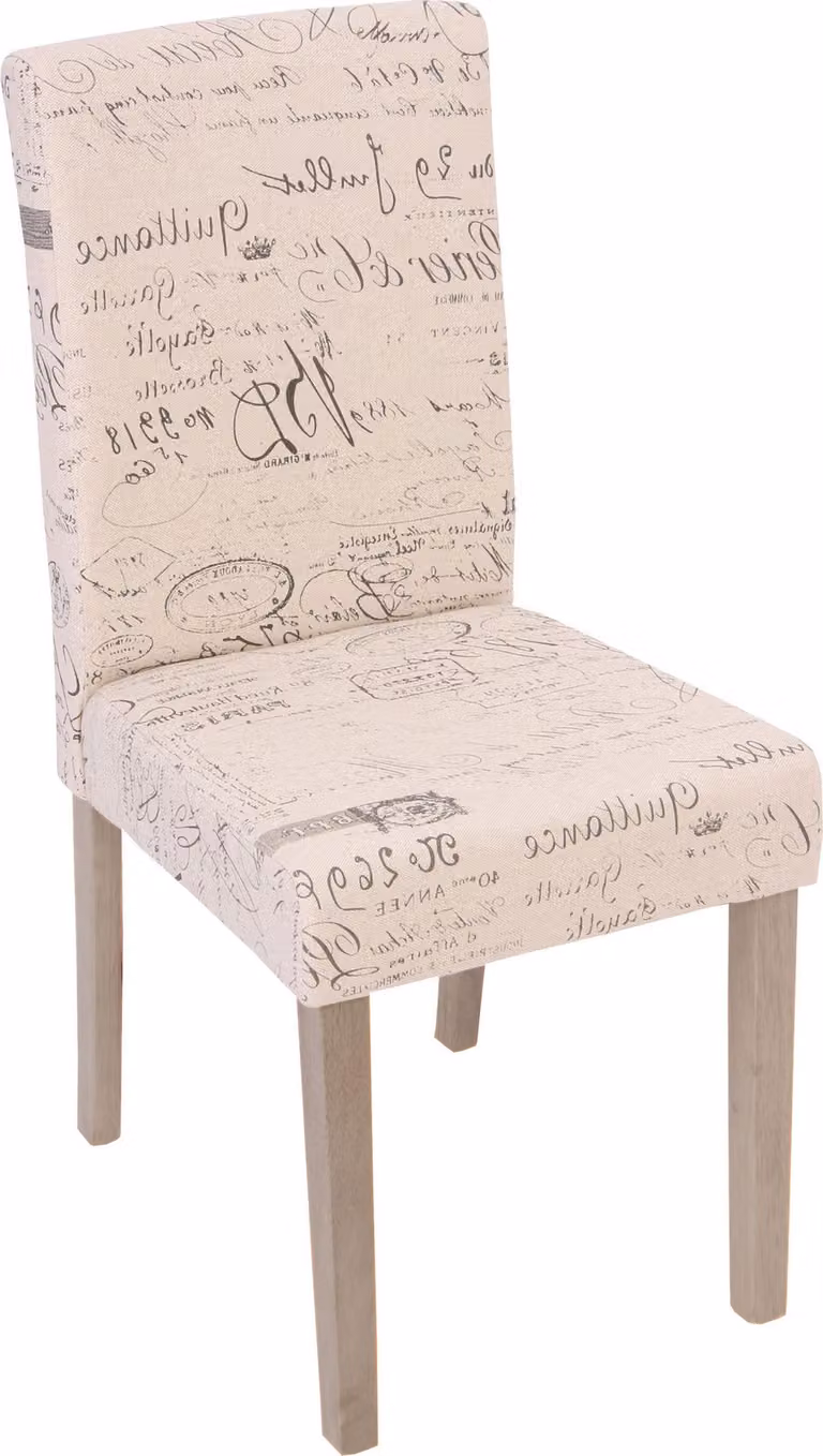 Set di 2 sedie da sala da pranzo classiche e intramontabili | A x L x P 90 x 43 x 56 cm | Altezza seduta 45 cm | Sedia da cucina | Tessuto con scritta | Struttura delle gambe - rovere | Crema