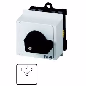 Interruttore di fase ausiliario Eaton, T0, 20 A, montaggio su quadro, 3 moduli, contatti: 6, 45°, a scatto/con arresto, START 2-0-1 START, n. di serie 15123 012938