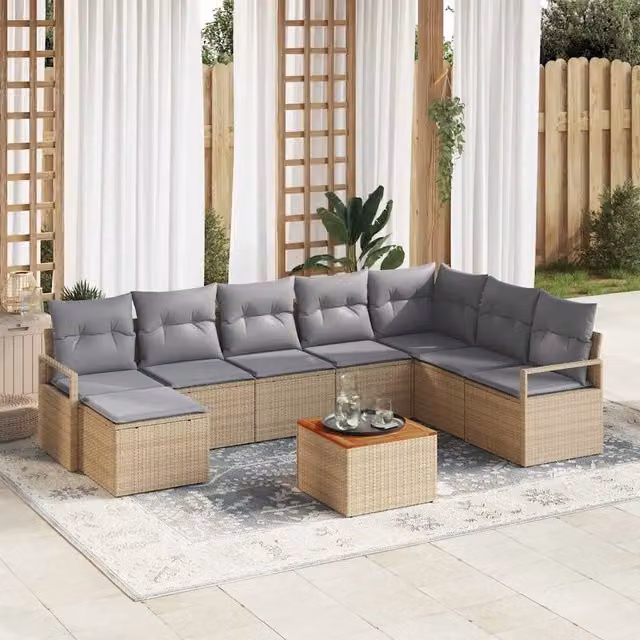 Set Divano da Giardino 9 pz Beige polyrattan 3347742