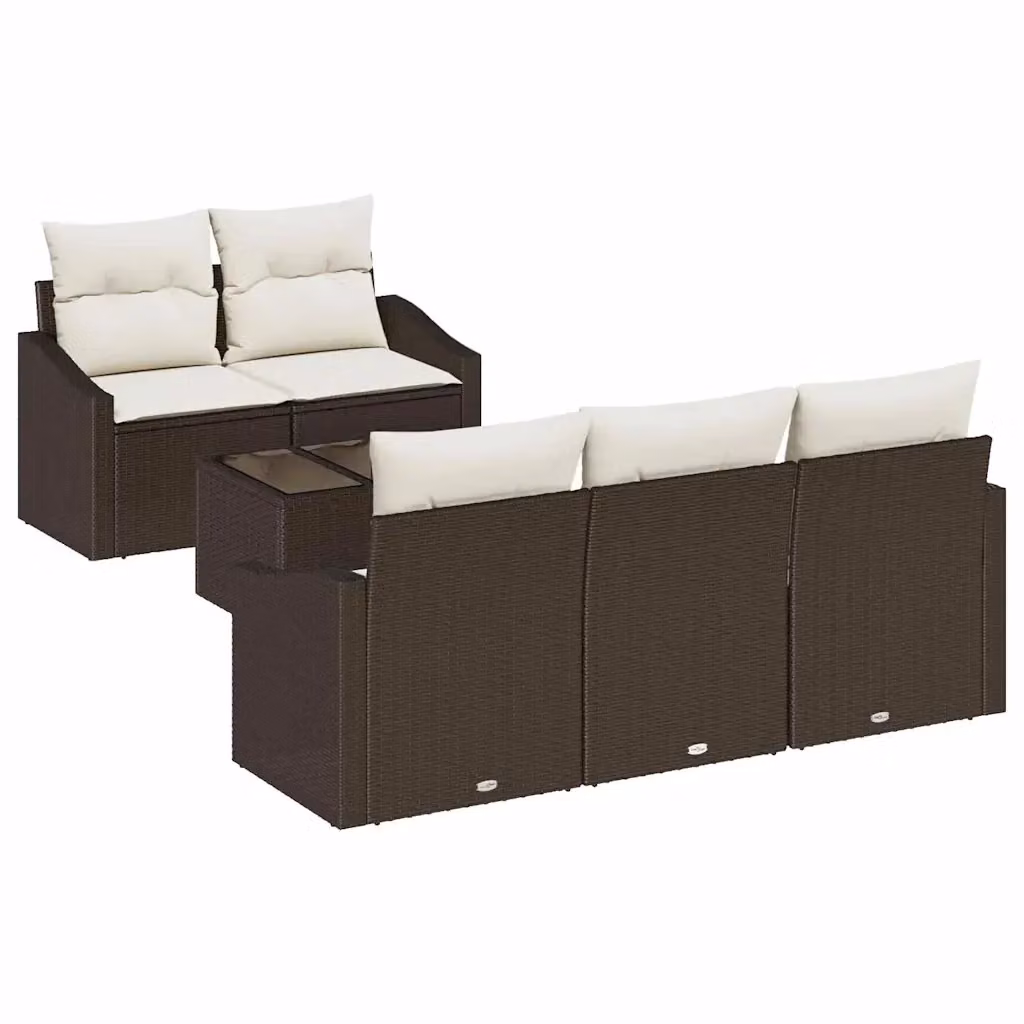 Set di divani da giardino vidaXL in rattan con cuscini, marrone e beige – 2
