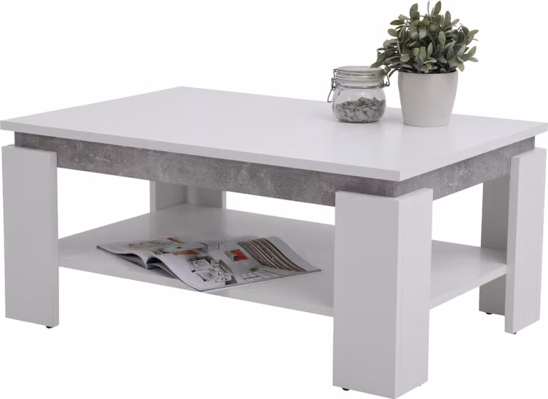 Tavolino da salotto Tavolo Tim II - decoro bianco/cemento - rivestimento in melamina - ampio ripiano - dimensioni 90 x 60 cm