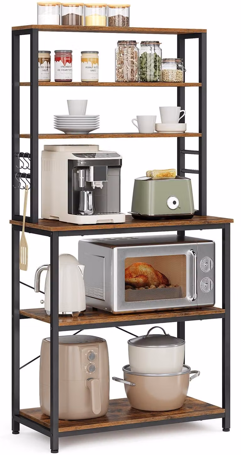 VASAGLE, scaffale da cucina, 6 ripiani e 6 ganci, 40 x 80 x 167 cm