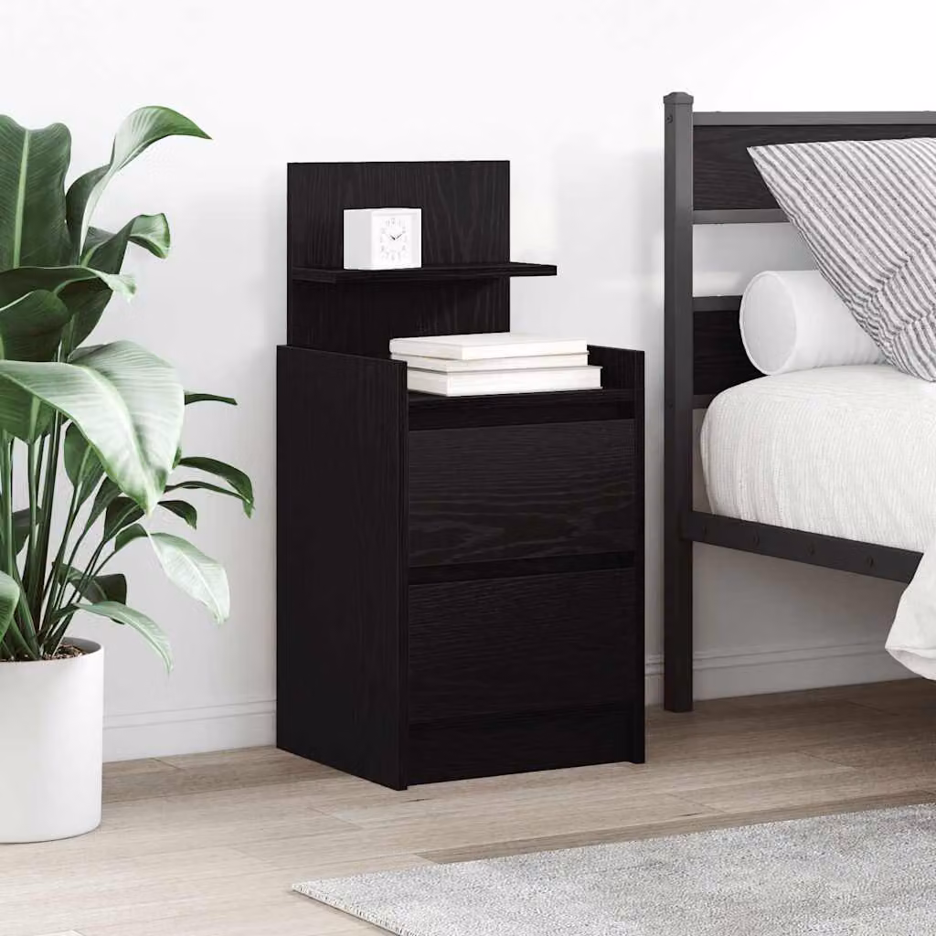 Comodino con 2 Cassetti vidaXL Nero Opaco L: 38 cm, P: 34 cm, H: 80 cm