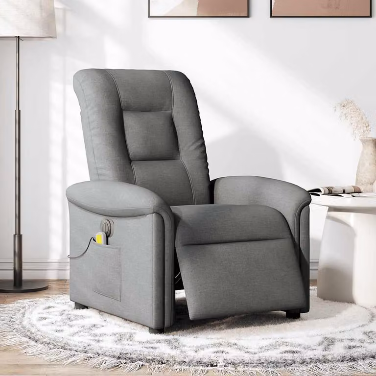vidaXL Poltrona Reclinabile Massaggio Elettrica Grigio Scuro Tessuto