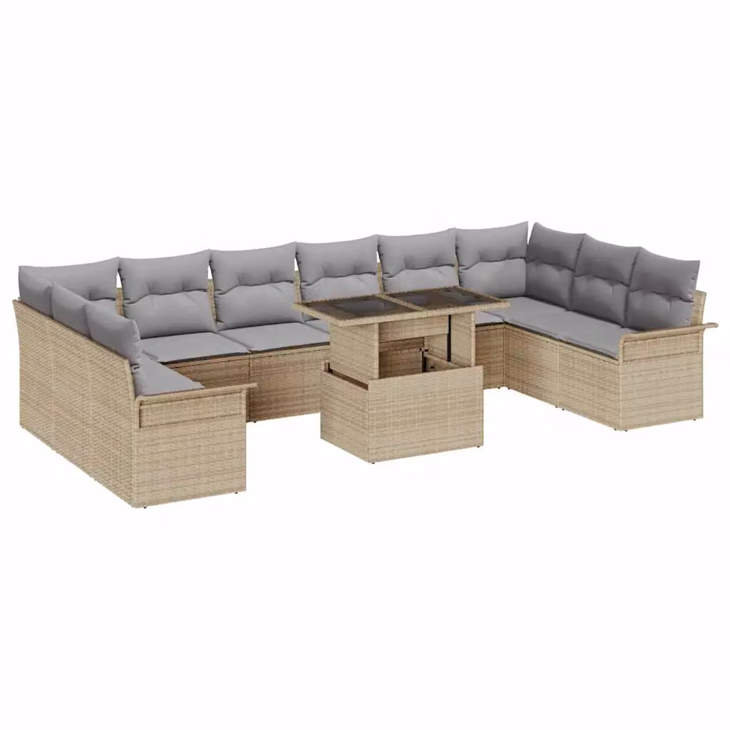 vidaXL Set Divano da Giardino a Forma di U con 11 Pezzi, Colore Beige e Grigio, in Rattan con Struttura in Acciaio Verniciato a Polvere e Cuscini Inclusi