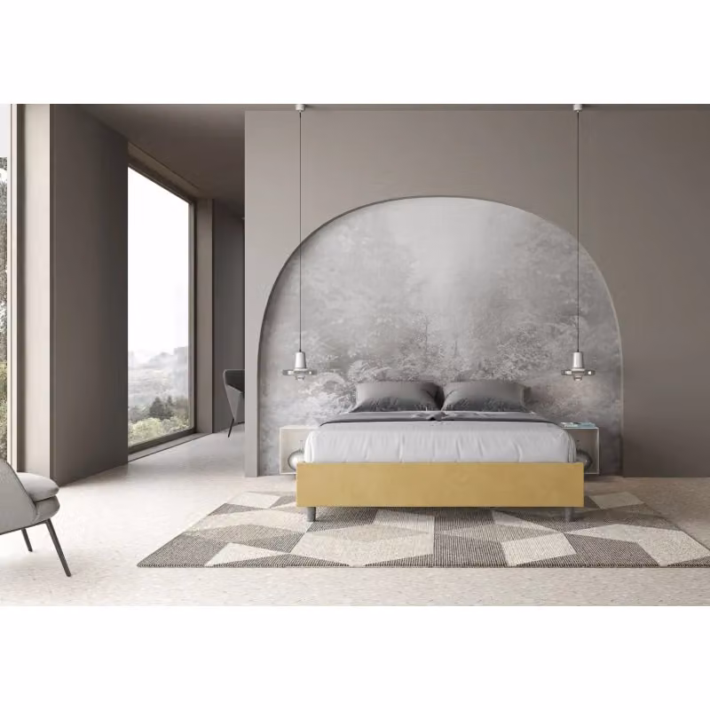 Letto matrimoniale con contenitore Ityhome Azelia in microfibra giallo L: 178 cm, P: 202 cm, H: 39 cm – 2
