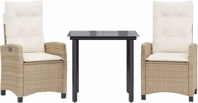 Set da Pranzo da Giardino 3 pz | Set Salotto da Giardino con Cuscini Beige in Polyrattan