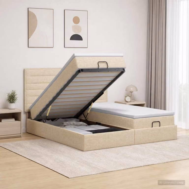 Set Letto Ottomano con Materasso e Testiera vidaXL in Tessuto Beige, L/P/H: 180 x 200 x 88 cm