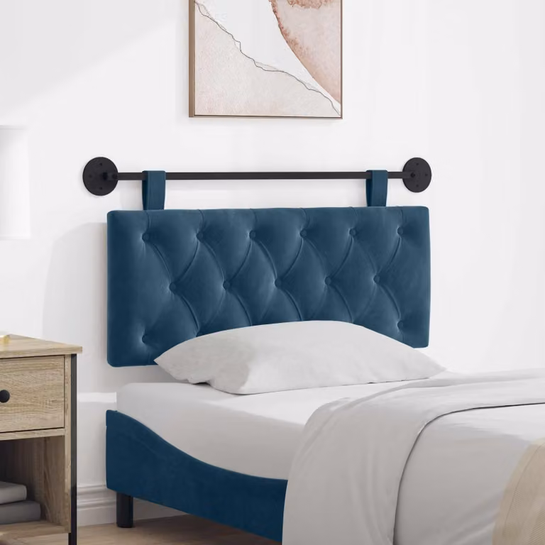 Testiera sospesa vidaXL in velluto blu con illuminazione integrata e pannello imbottito