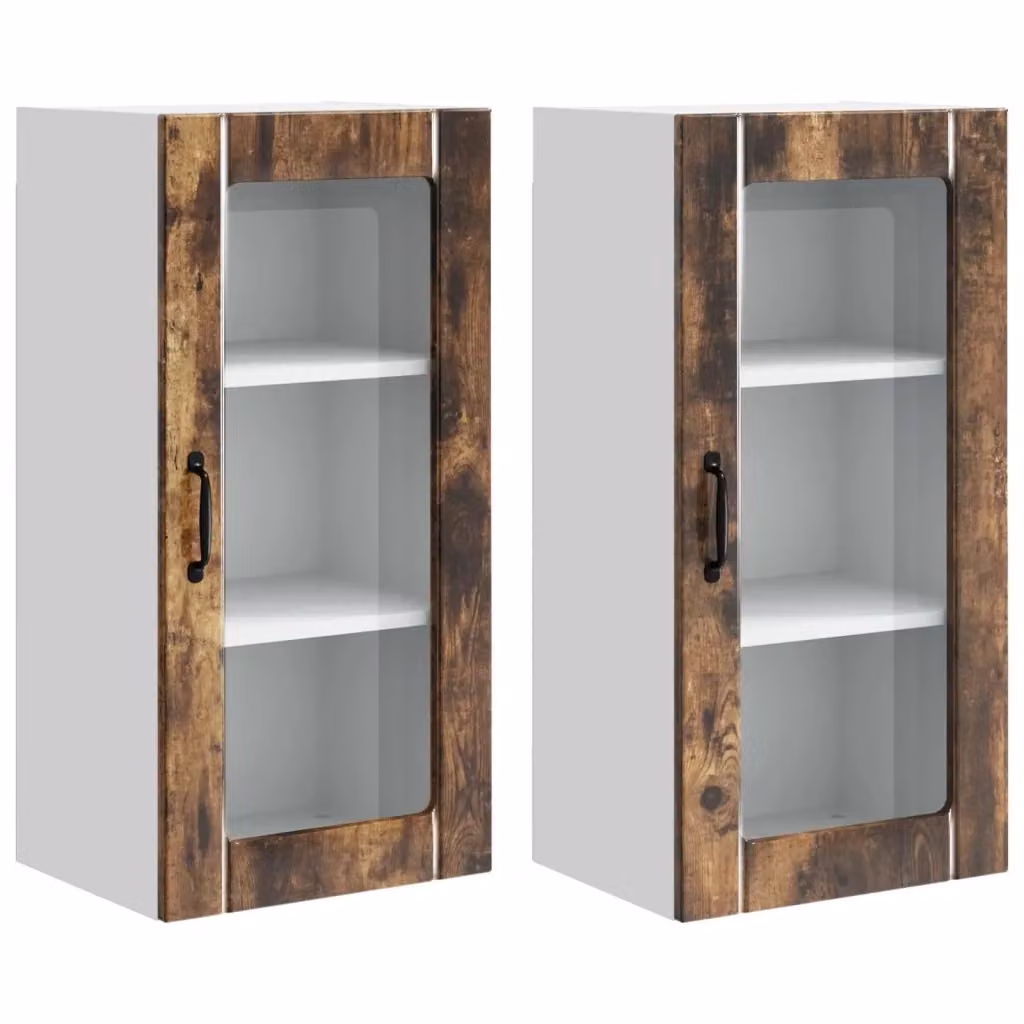 Set di 2 mobili a parete PORTO vidaXL con ante in vetro e finitura rovere marrone – 2