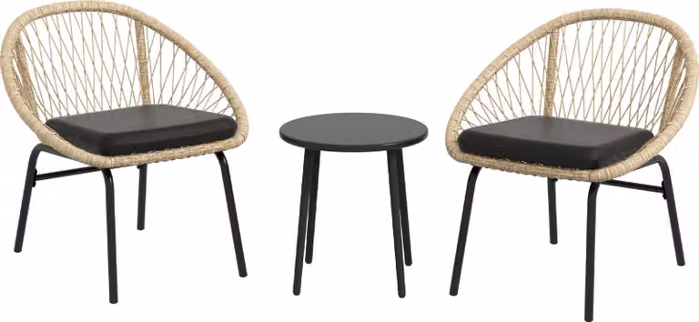 Fortuna Lai Set di mobili da giardino in rattan a 3 pezzi, set di mobili da balcone con tavolino e 2 sedie, set di sedute con cuscini, resistente alle intemperie, poliestere, giallo
