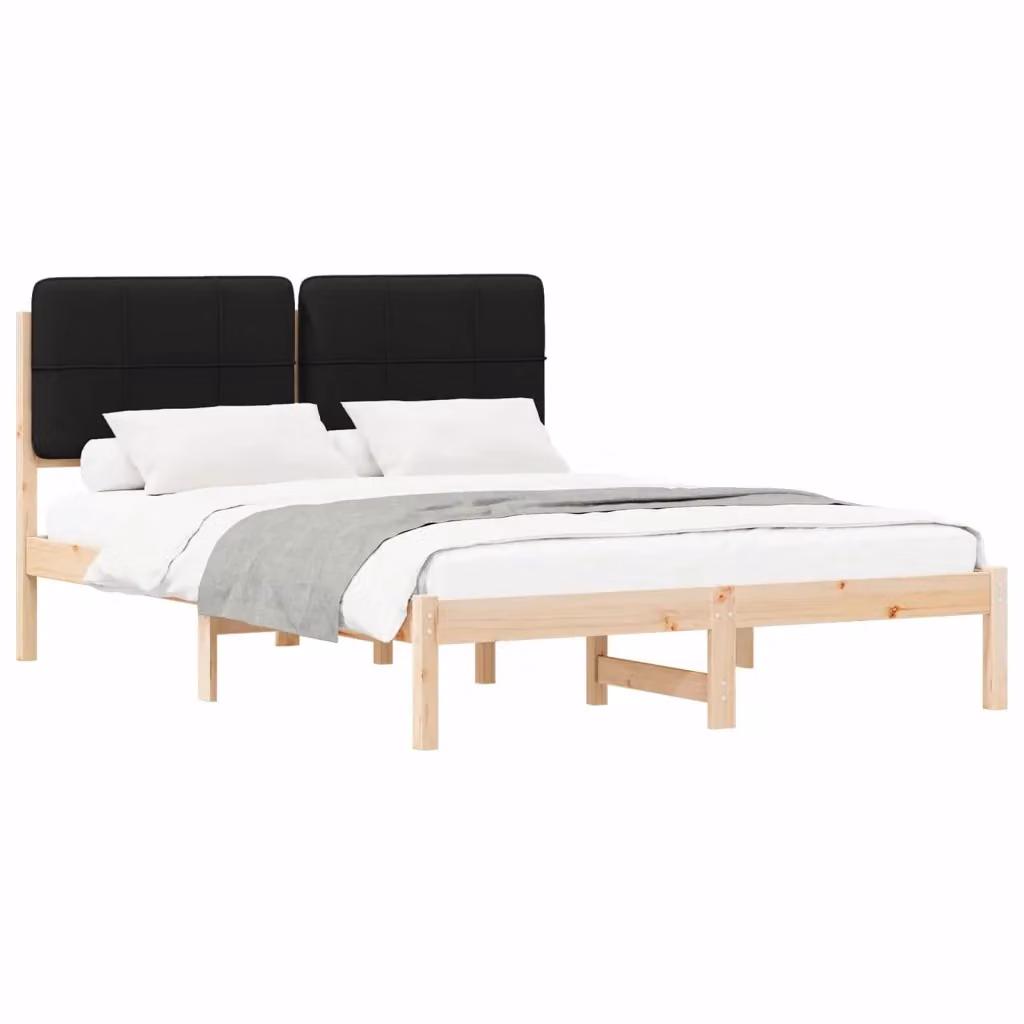 Letto con Testiera Rivestita in Tessuto Nero vidaXL in Pino Massello L: 135 cm, P: 190 cm – 2