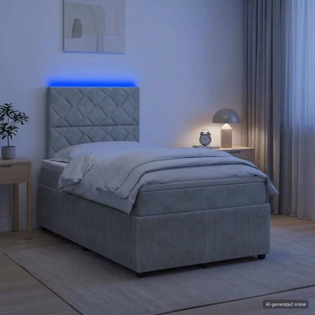 Letto Box Spring vidaXL con Materasso Ibrido Grigio e Bianco, Illuminazione LED e Porta USB, L/P: 120 x 200 cm – 1