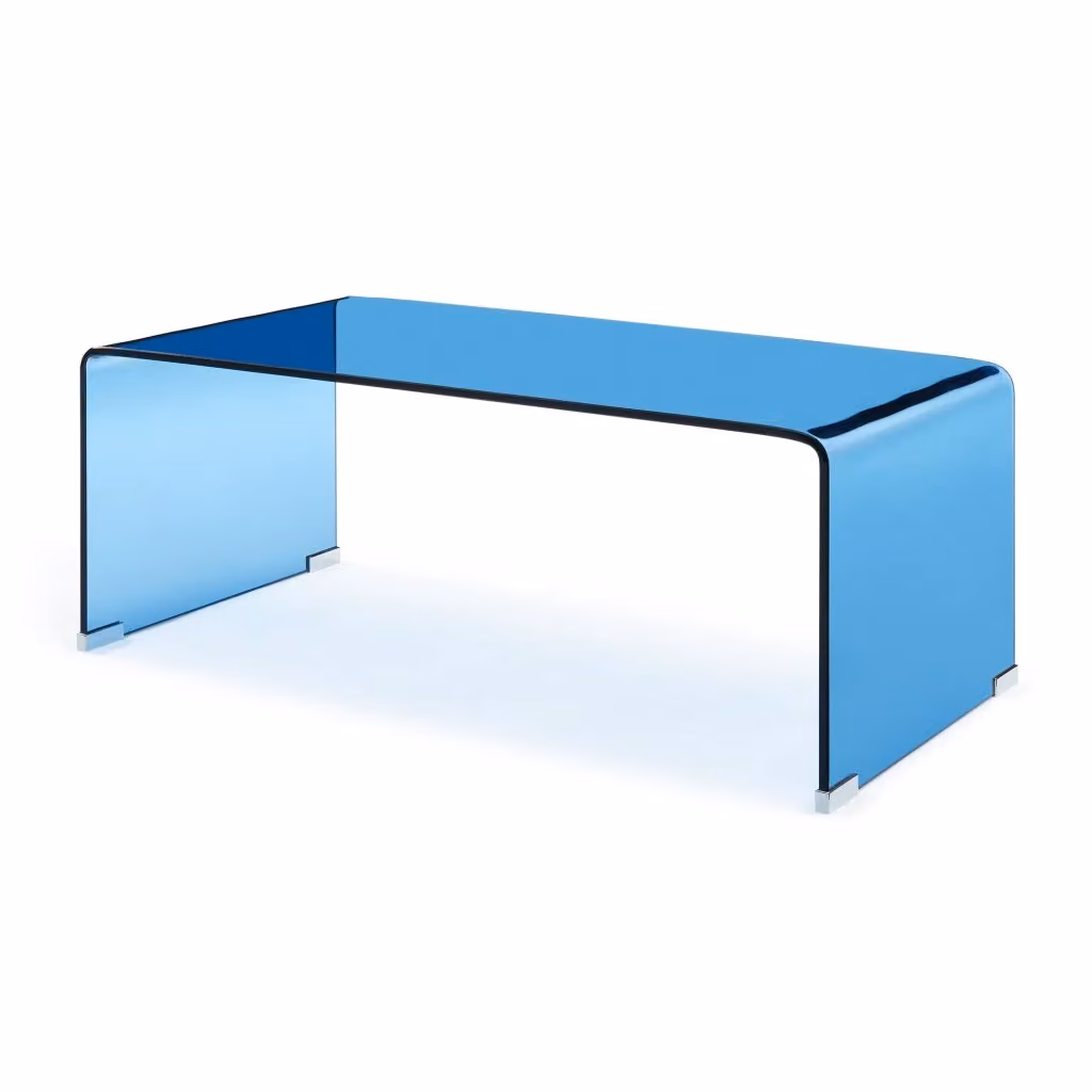 Tavolino da caffè Väsas en.casa in vetro blu, rettangolare, L 90 cm x P 45 cm x H 35 cm – 2