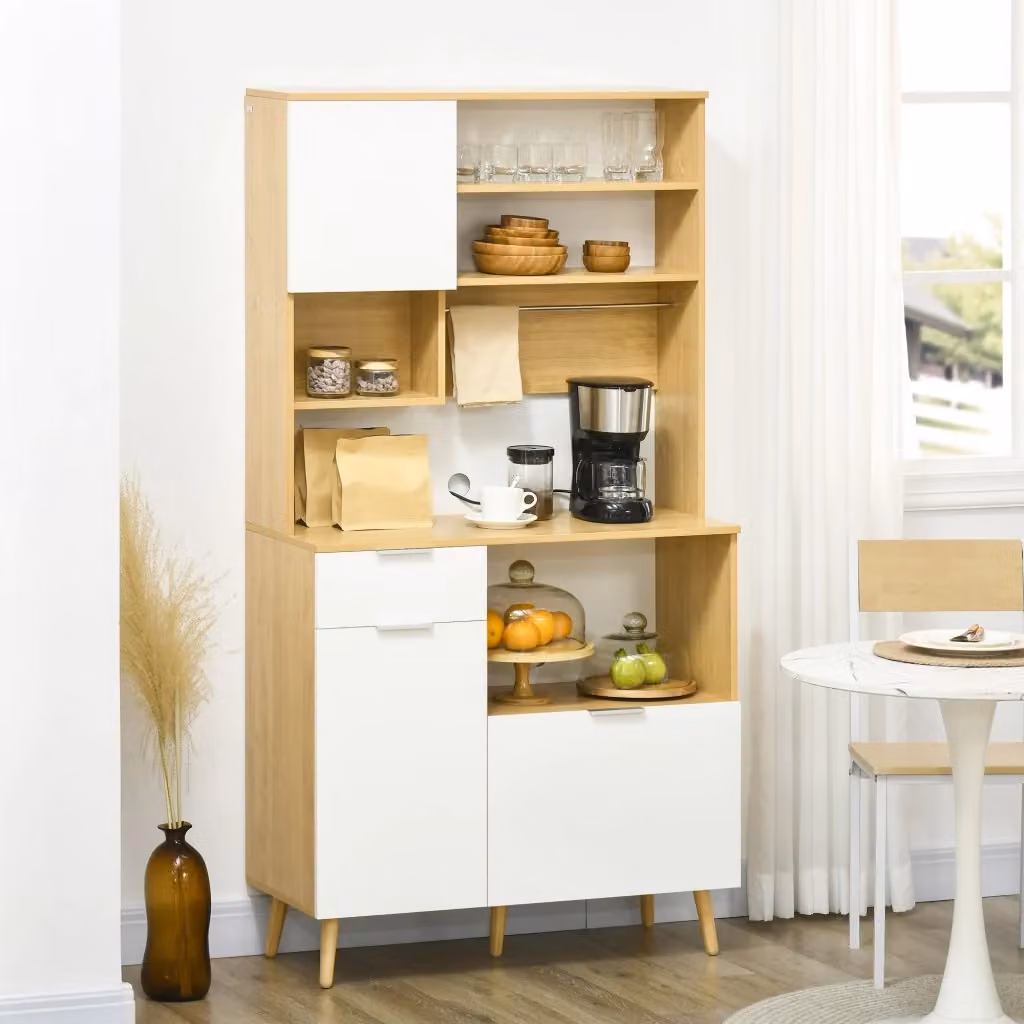 Dispensa da cucina GIORDANOSHOP in MDF bianco e legno naturale, L 93 cm x P 40 cm x H 180 cm – 2