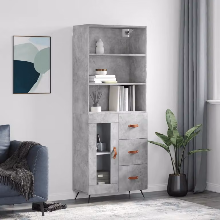 Credenza moderna vidaXL in legno multistrato e metallo, colore grigio, L: 69,5 cm, P: 34 cm, H: 180 cm