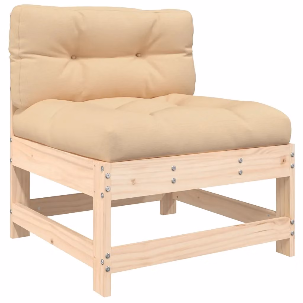 Divano centrale componibile in legno di pino rustico con cuscini beige per giardino o terrazzo – 2