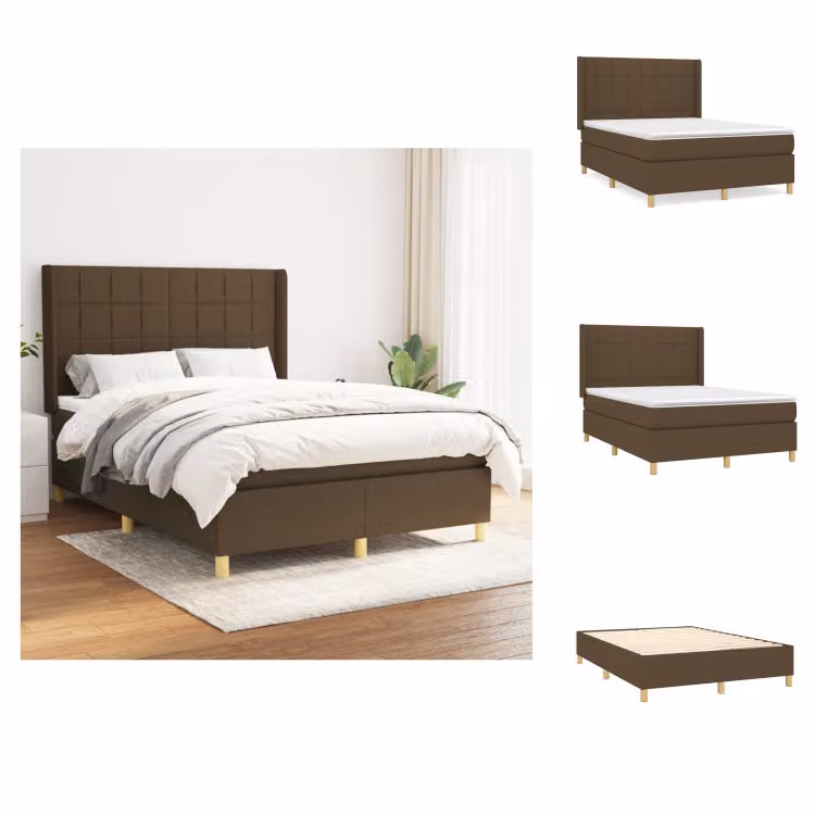 vidaXL Letto a molle con materasso in tessuto marrone scuro 140x190 cm - Letti e strutture letto