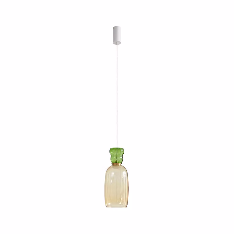 Lucande LED a sospensione Fay, giallo/verde chiaro, vetro, Ø 15 cm