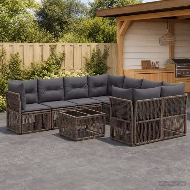 Set Divano da Giardino 9 pz Grigio polyrattan 3434144