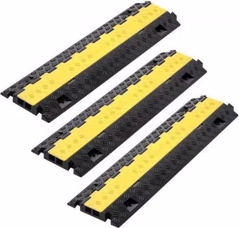 Set di 3 Rampe di Protezione per Cavi VEVOR in TPU con 2 Canali da 31 x 28 mm, Colore Nero e Giallo, Capacità 9979 kg per Asse