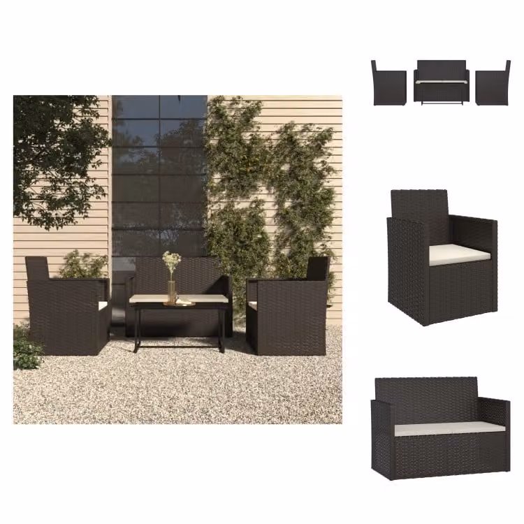 vidaXL Set da salotto da giardino 4 pezzi con cuscini in poly rattan nero - Set di mobili da giardino