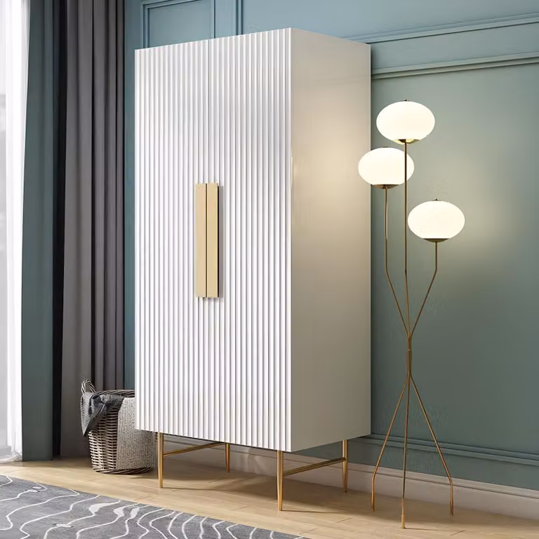 Schlaf Zimmer Schrank Designer Hochglanz Metall Weiß Luxus Schränke Regal Holz