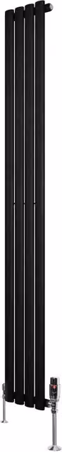 Radiatore Verticale Ovale Monstershop in Acciaio Nero con Valvole Termostatiche H: 180 cm, L: 24 cm – 1