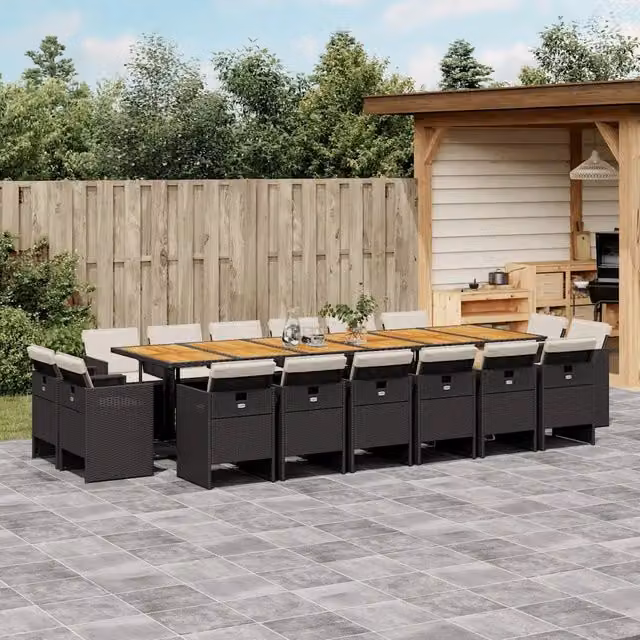 Set da pranzo da giardino vidaXL in polyrattan e legno di acacia con 17 pezzi e cuscini, colore nero, marrone o bianco – 1