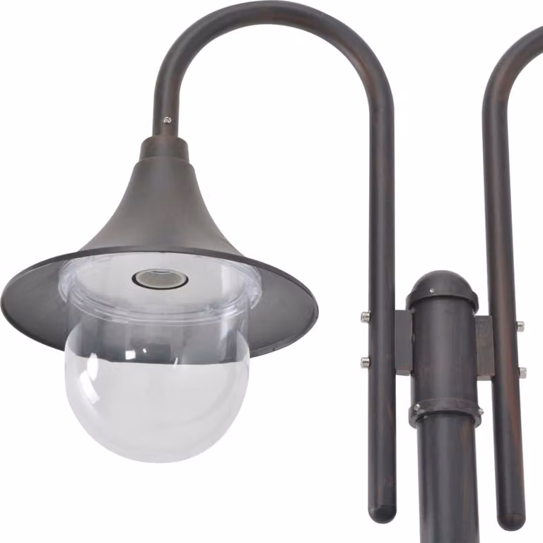 Lampione da Giardino E27 220 cm in Alluminio 2 Lampade Bronzo