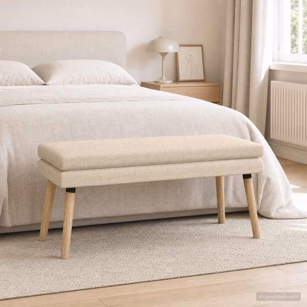 Panchina moderna vidaXL in legno e tessuto beige L/P/H: 110 x 40 x 47 cm