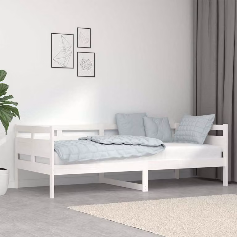 vidaXL Letto singolo in legno massello di pino bianco stile rustico L/P/H: 200 x 90 x 66 cm