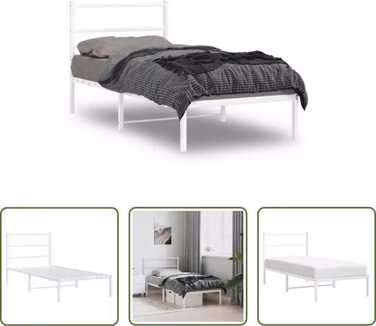The Living Store Struttura letto con testiera in metallo bianco 90x190 cm