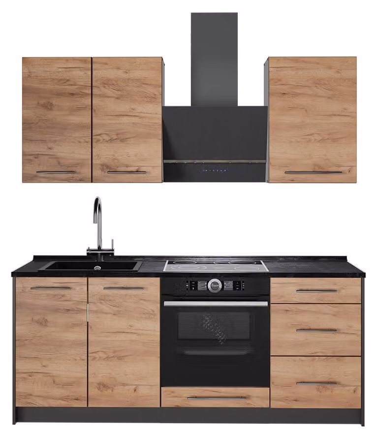 Cucina monoblocco Vicco Fame-Line Rovere dorato/Bianco 190 cm, PL Antracite, Model 64931