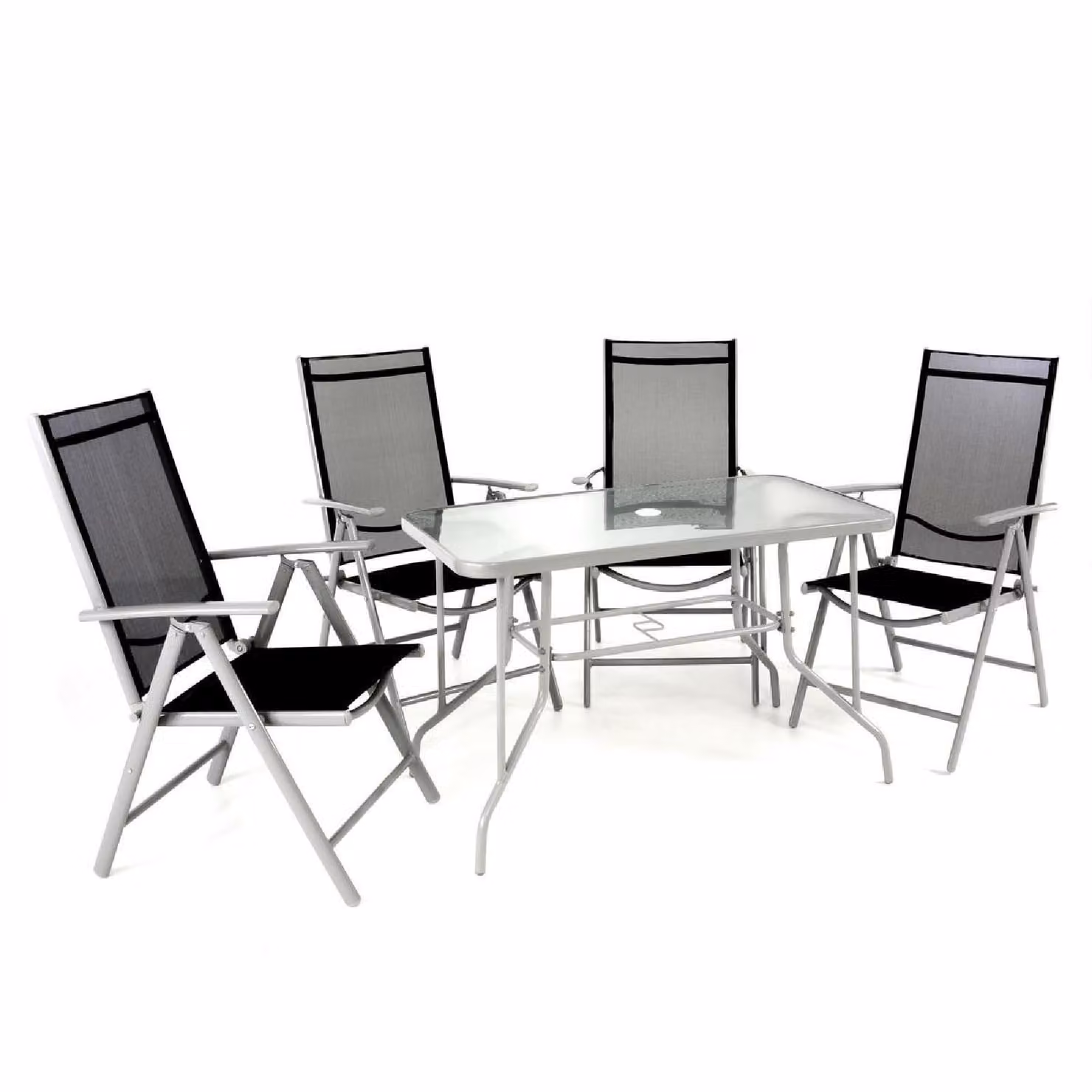 Set di mobili da giardino 5 pezzi VCM | sedie pieghevoli | set da giardino | tavolo in vetro | gruppo di sedute | set da giardino
