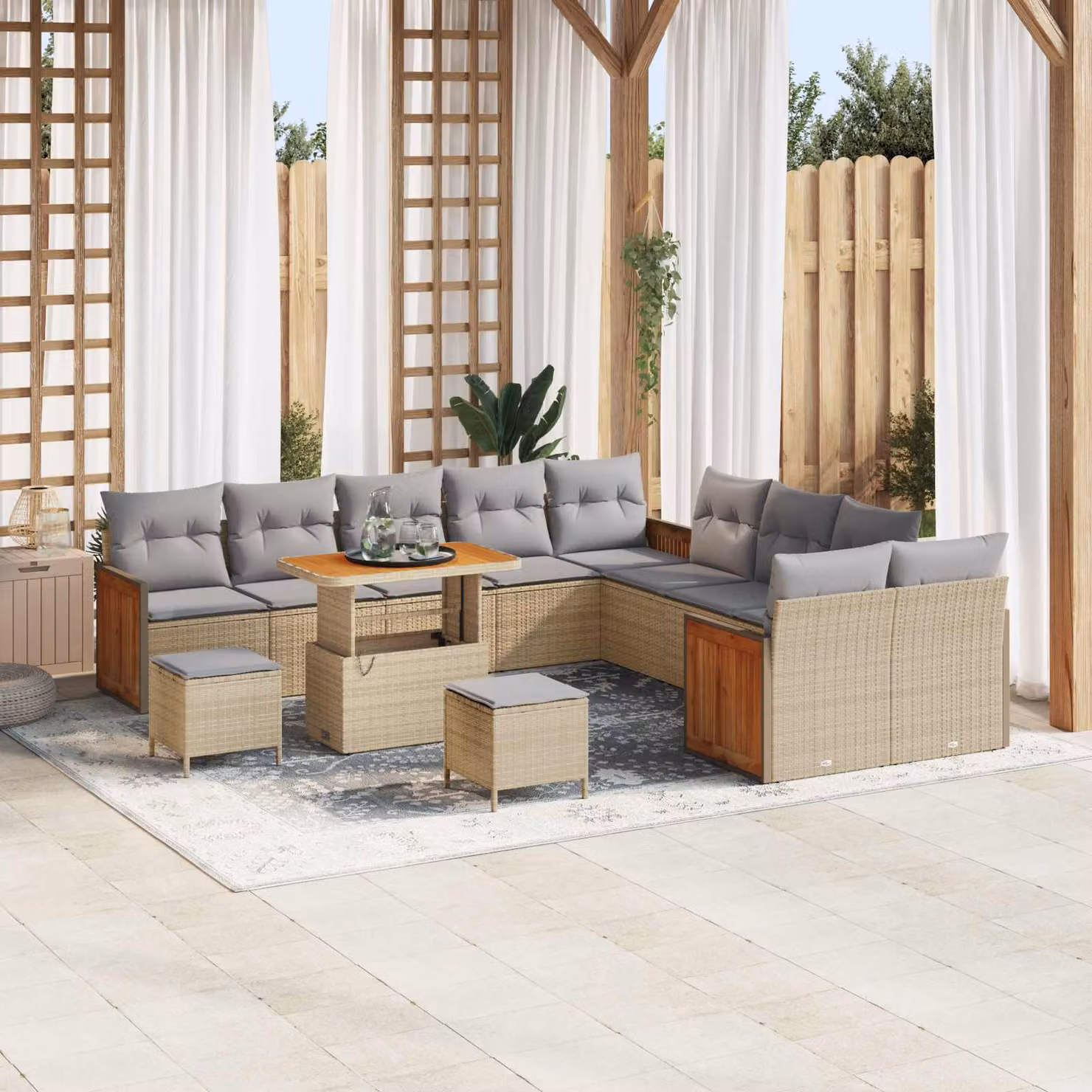 Set Divano da Giardino vidaXL 13 Pezzi a Forma di U con Cuscini Beige e Grigio Chiaro – 1