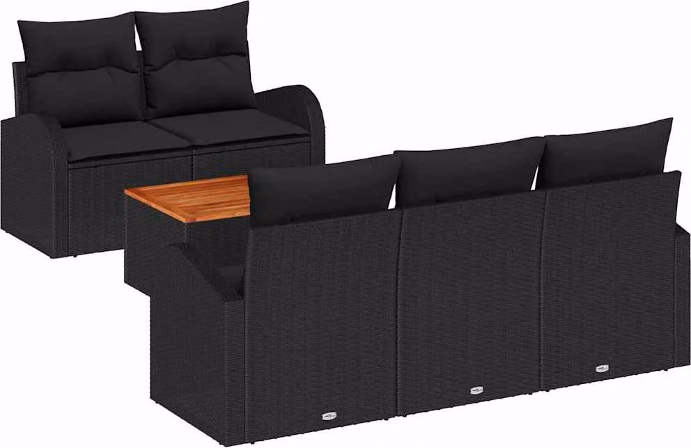 Set Divano da Giardino con cuscino 6 pcs Nero polyrattan