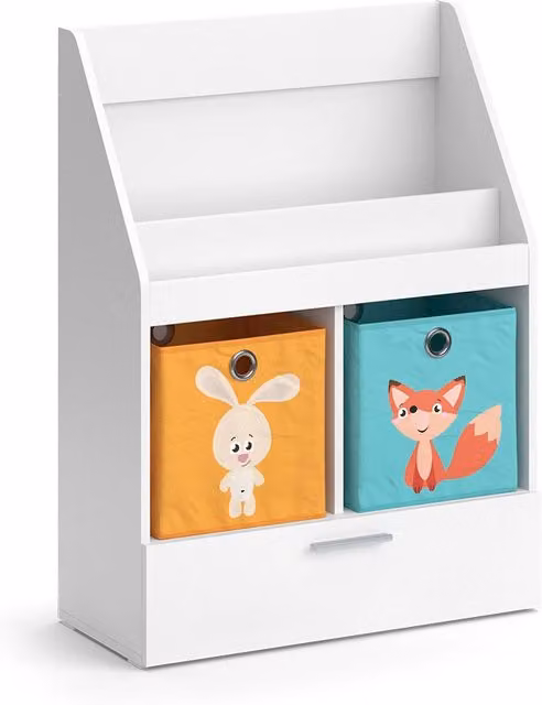 Libreria per bambini Vicco Luigi colore bianco con cassetto e 2 scatole pieghevoli L: 72 cm, H: 96.2 cm, P: 31.2 cm – 1