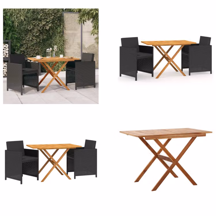 vidaXL Set da pranzo da giardino 3 pezzi con cuscini Nero - Set da pranzo da giardino - Set da pranzo da giardino - Set da pranzo - Set da pranzo da esterno