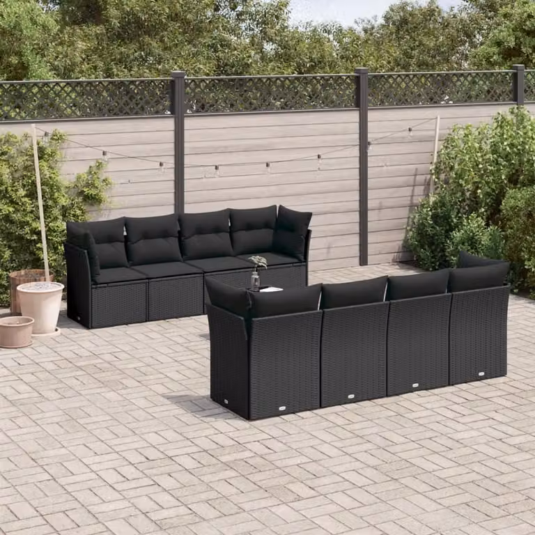 Maison Exclusive - Set Divani da Giardino 9 pz con Cuscini Nero in Polyrattan