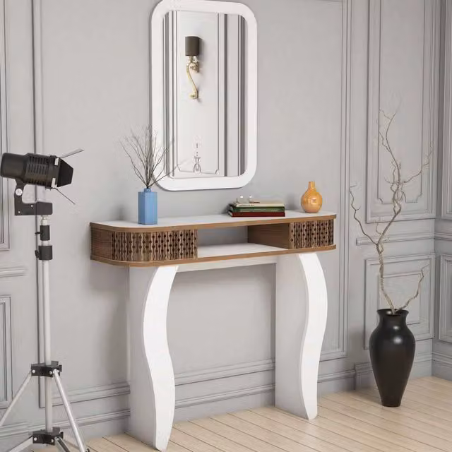 Mobile da ingresso DMORA Gazzuolo con specchio, Marrone e Bianco, L: 105 cm, P: 30 cm, H: 85 cm – 1