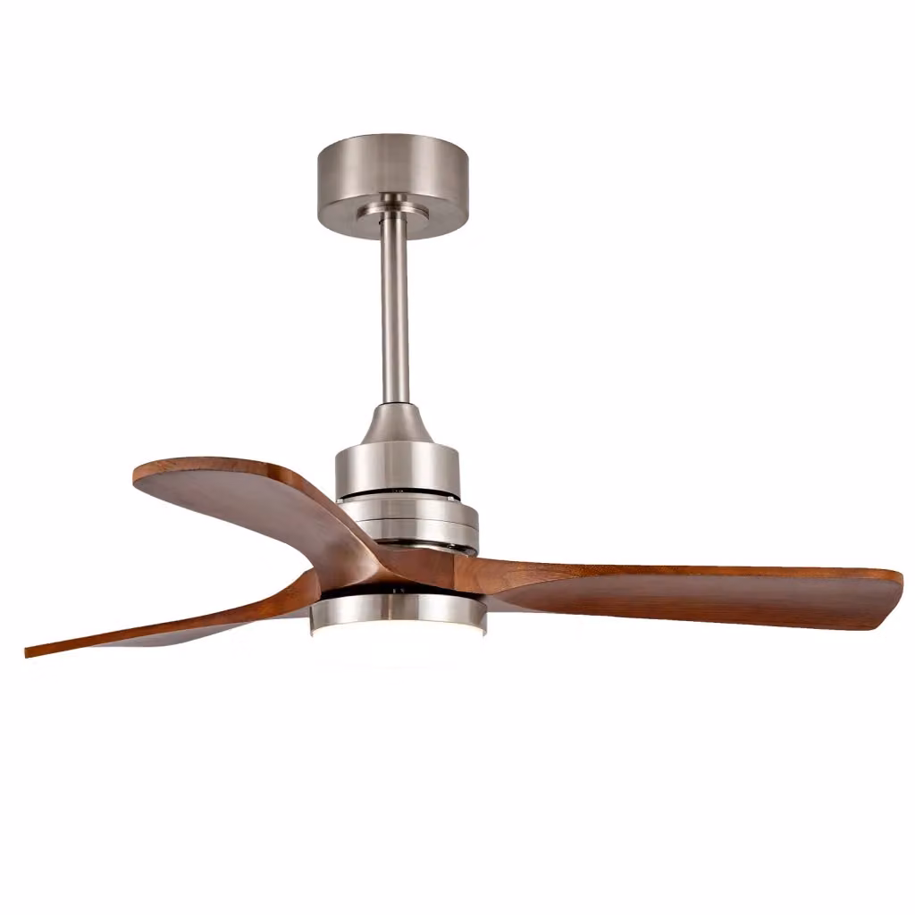 Ventilatore da soffitto con luce e telecomando, struttura in metallo e legno color argento, L/P/H: 44,1 x 34,1 x 18,5 cm – 2