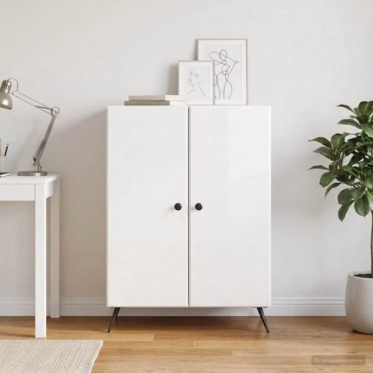 Credenza moderna vidaXL in legno MDF bianco lucido L: 66 cm, P: 34,5 cm, H: 90 cm