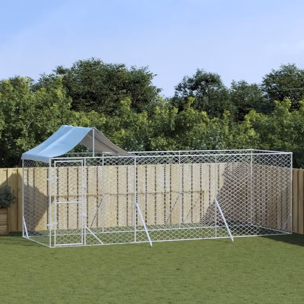 The Living Store Cuccia per cani da esterno con tetto Silver 6x2x2,5 m Acciaio zincato