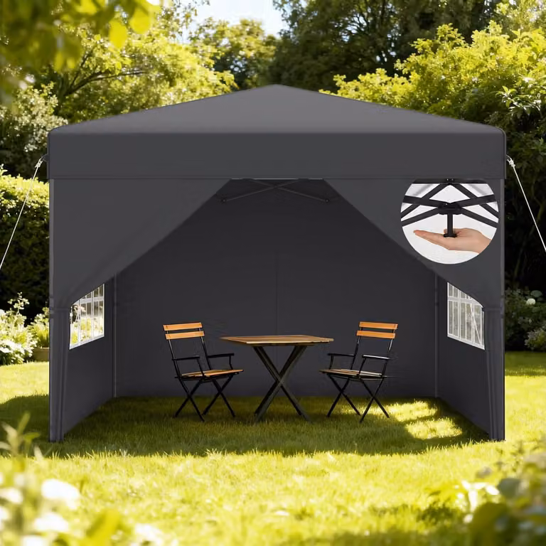 Padiglione pop-up, dimensioni 2,5 x 2,5 metri, impermeabile, con protezione UV, pieghevole, con pareti laterali, colore antracite, altezza regolabile da 240 a 260 cm