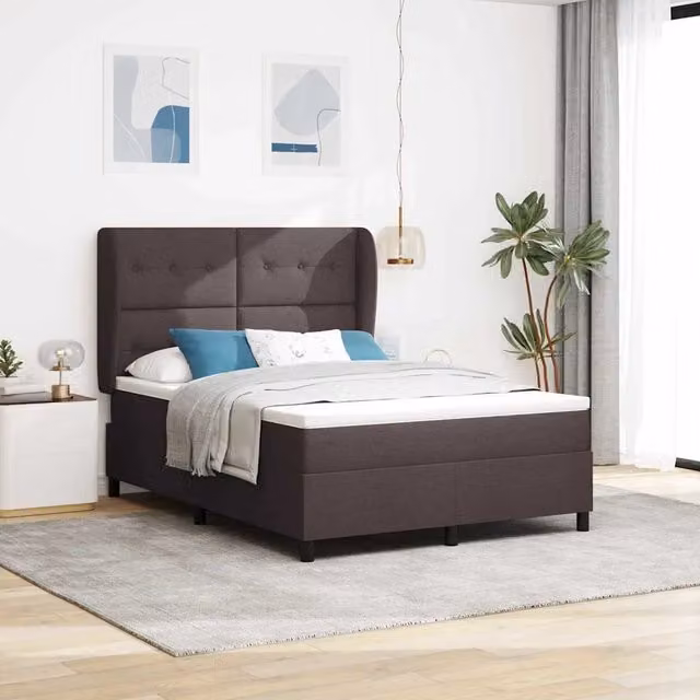 Letto a molle moderno vidaXL con testiera in tessuto marrone e struttura in legno L/P/H: 140 x 200 cm – 1