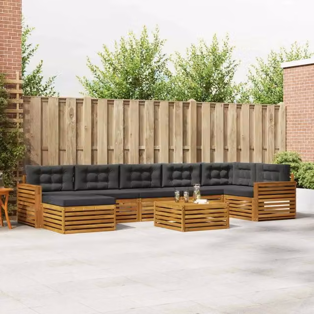 Set di divani da esterno vidaXL 8 pezzi in legno di acacia con cuscini, colore Antracite e Marrone – 1
